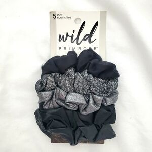 NEW Wild Primrose 5 Piece Scrunchie‎ Set Black Silver Grey